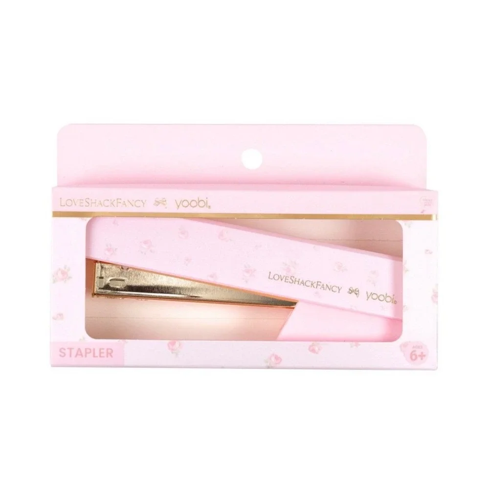 LoveShackFancy x Yoobi Pink Floral Stapler Gold Tone Desktop Office Accessory